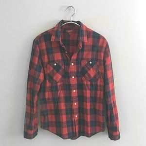 Men's Red Plaid Button Up